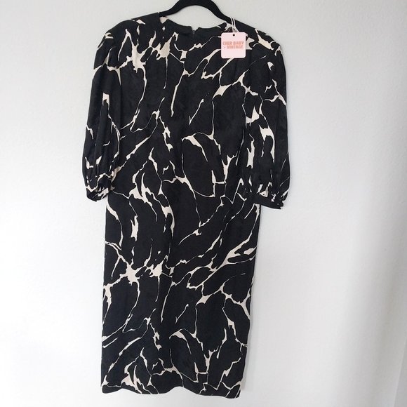Robert Leonard Vintage Abstract Print 100% Silk 3/4 Puff Sleeve Shift Dress - Picture 1 of 8